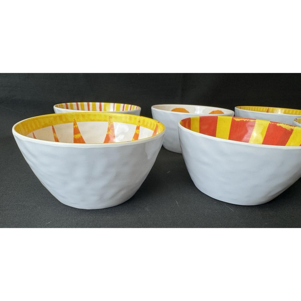 Set Of 6 Pier 1 Melamine Sun Shine 2.5" Bowls Bright Yellow White & Orange - Picture 3 of 7